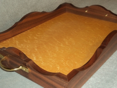 Serving Tray, Chippendale Style made of Bird's Eye Maple & Walnut | Unique Furniture and Gifts